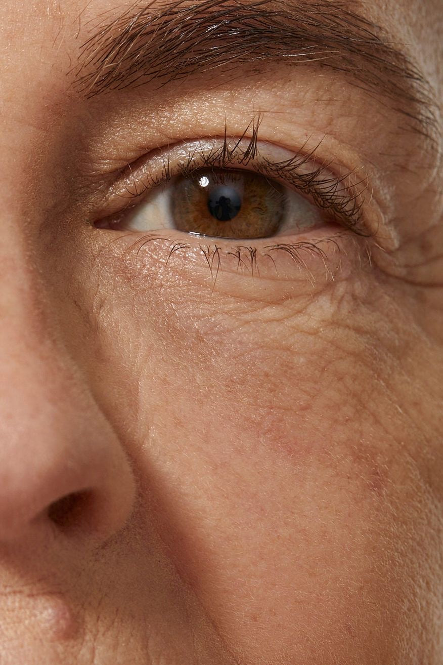 A beautiful eye that have lives years of wisdom looking straight into the camera with few fine lines around the eyes
